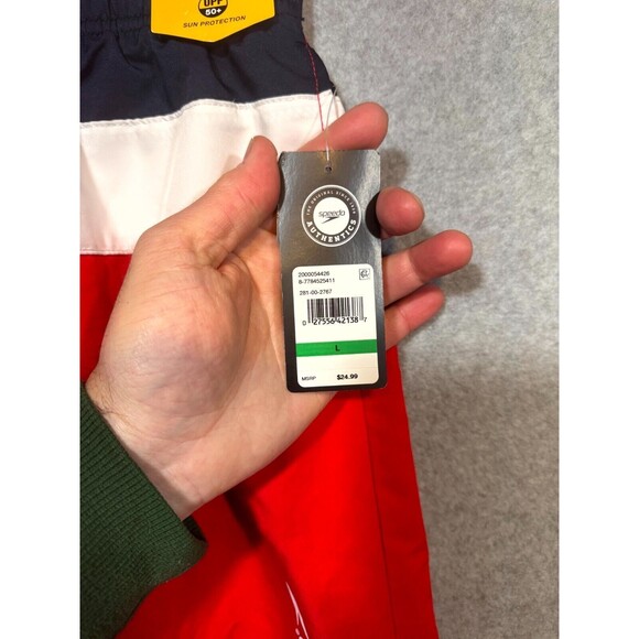 Speedo Swim Trunks Board Shorts Mens Size Large Red Lined UPF 50+ Sun Protection - Picture 4 of 11